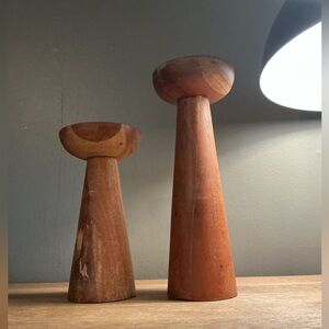 Wooden Cherry Candlestick Holder Set